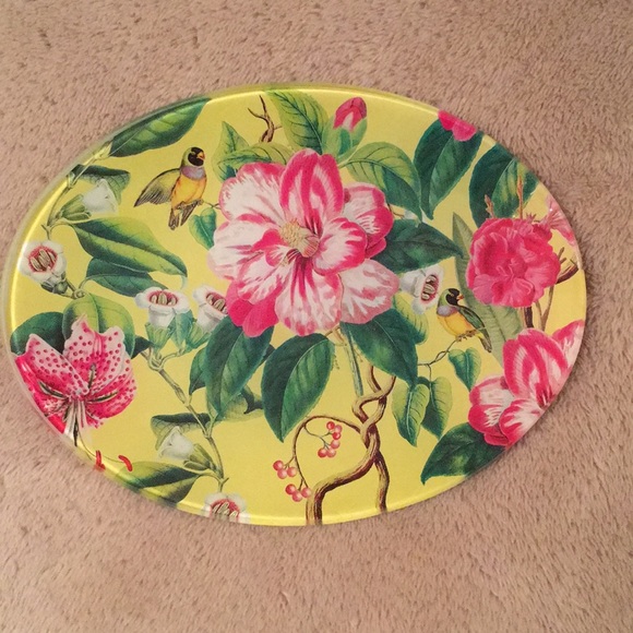 michel design works Other - Yellow Floral Glass Oval Trinket Soap Dish NWOT